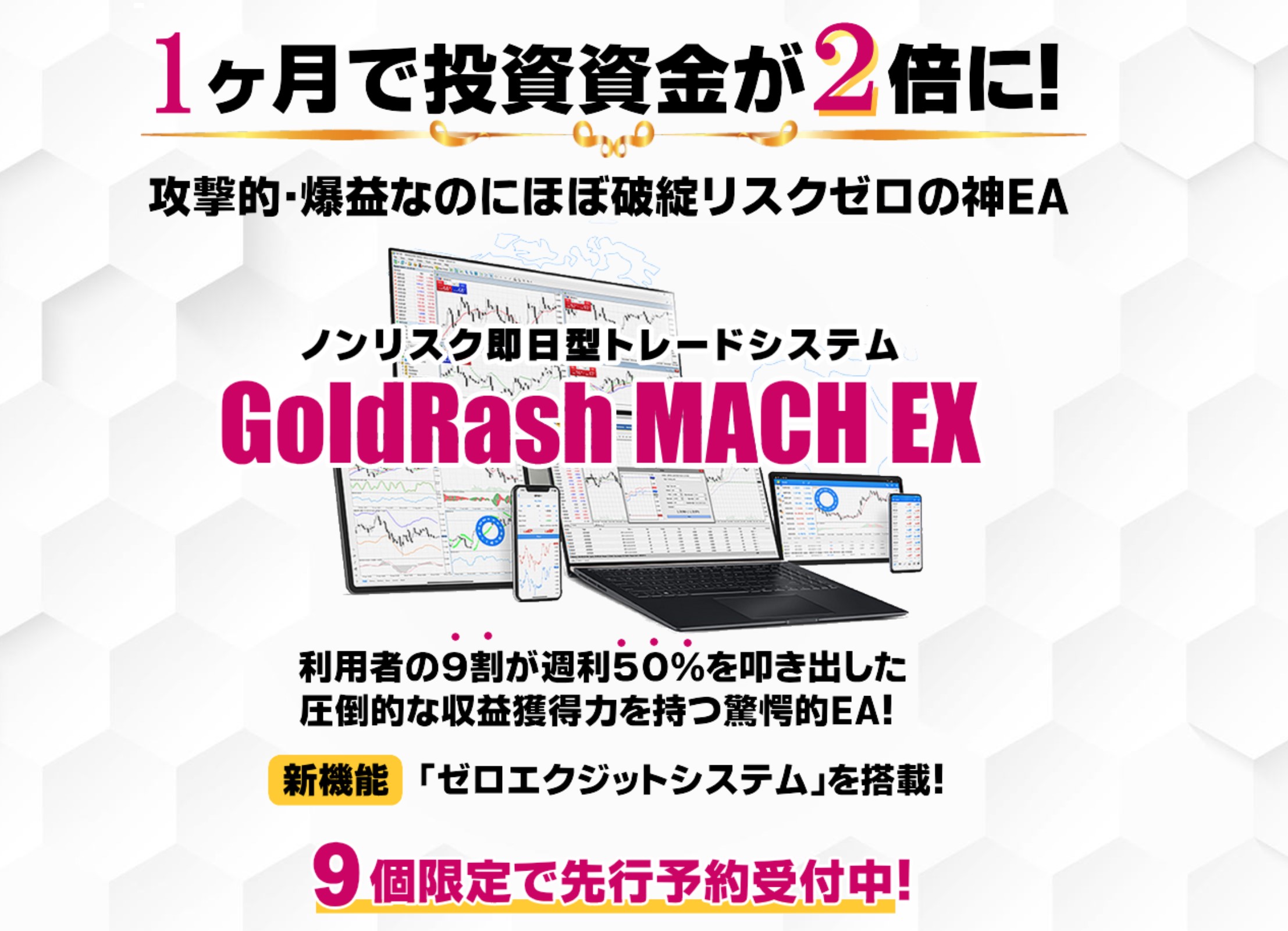 ゴールドラッシュMACH EX】Gold専用MT4用神EA：9個限定で先行予約受付中！